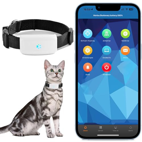Winnes GPS Tracker Katze,Mini GPS Tracker Hund Ohne ABO Echtzeit Tracking Anti Verlust Alarm Historische Route GPS Halsbänder Wasserdicht Mit kostenloser APP