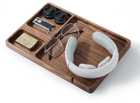 SEEDWAVE Plateau de rangement en bois, plateau à clés, organisateur de table de chevet pour homme et femme