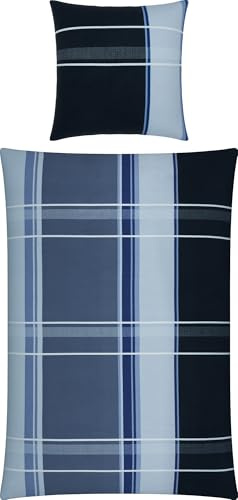Erwin Müller Bettwäsche Feinbiber blau-anthrazit-Silber Größe 1x 155x220 cm + 1x 80x80 cm