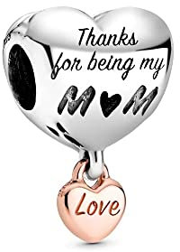 Lkwidi Charmes Love You Mom Heart Charms-Anhänger 925 Sterling Silber Charm Bead Pendant für Europäische Armbänder und Halsketten