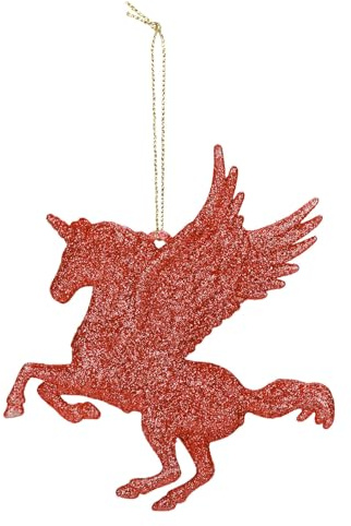 VFM e-Store - Christmas Tree Decoration Hanging Glitter Flying Unicorn X 1 Stocking Filler Xmas Present Celebration Festive Winter Ornaments - 21. 5cm Red