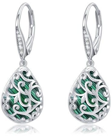 REDSUN Malachit Ohrringe für Damen 925 Sterling Silber Tränenohrringe Filigran Tropfen Ohrringe mit Zirkonschnalle Schmuck für Frauen Mädchen