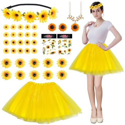 Sonnenblumen Kostüm,tüllrock gelb,Blumen Kostüm Damen,Sonnenblume Haarschmuck Stirnband,mit 10 Haarspangen Gänsenblümchen Haarschmuck,Tüllrock,Sonnenblume Tattoos,für Karneval Fasching Mottoparty