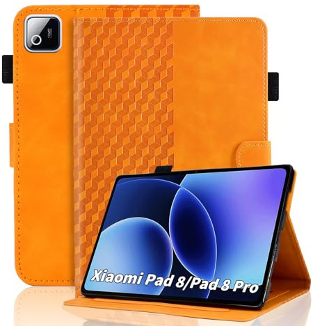 Hülle für Xiaomi pad 8 2025/Xiaomi Pad 7/7 Pro Tablet 11.2 Zoll Schutzhülle Premium Ledertasche Folio Smart Case mit Stifthalter Kartensteckplatz für Xiaomi pad 8/7, Orange