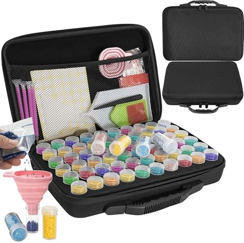 TORIBIO 60 Stück 5D Diamond Painting Zubehör Boxen, Schwarz | Diamant Painting Aufbewahrungsbox mit Stiften Trichter Stickers, Diamant Painting Zubehör Organizer für DIY Kunsthandwerk