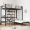 Zravenna Metallbett Hochbett 90x200cm mit Schreibtisch und Mehrere Regale, Etagenbett 2 Kinder, Rausfallschutz Kinderbett mit Geländer und Leiter, Eisenrahmen, Schwarz