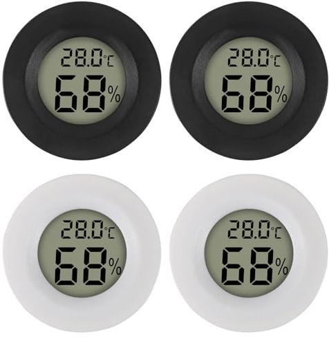 AITRIP 4 StückeMini Digital Hygrometer Thermometer Temperatur Luftfeuchtigkeitmessgerät für Innenraum Gewächshaus Wohnzimmer (2 Stücke weiße+2 schwarze)