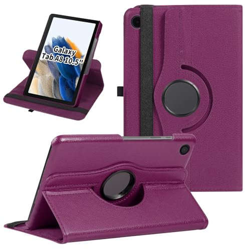 Rotating Case for Samsung Galaxy Tab A8 10.5 Inch 2021 2022 Tablet (SM-X205N/X200N/X207), 360 Degree Rotating Protective Stand Cover with Auto Wake Sleep for Galaxy Tab A8 (Purple)