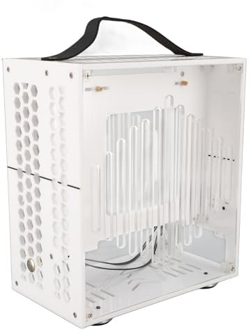 Miniatur-ITX-PC-Gehäuse, 360-Grad-Hohl-Luftstrom-durchsichtiges Acryl-Kompakt Design für ITX-Motherboard, 2X 2,5 SSDs Netzteil 190mm GPU-Länge (White)