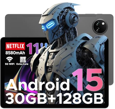 DOOGEE Tab A9 Pro+ Android 15 Tablet, 11 Inch HD Display Tablets, 30GB RAM+128GB ROM/2TB, 8580mAh Tablet, Octa Core, 5G WiFi Android Tablets, Widevine L1, Dual Speaker/Face ID/OTG - GRAY