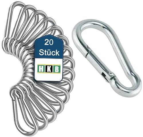 Karabinerhaken 8 x 80 mm Feuerwehrkarabiner Edelstahl V2A DIN 5299 Form C 230 kg | Angeln Klettern Karabiner für Schaukel, Markisen, Wandern, Camping UVM. (20 Stück)