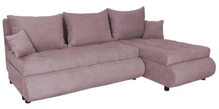 FORNIRO 24 NELA Ecksofa mit Schlaffunktion und Bettkasten - Sofa mit 3 Sitzen und Robustem Überzug - Schlafcouch L-Form Universal - Modern Couch - 199x143x80 cm (Stoff Premium, Rosa)