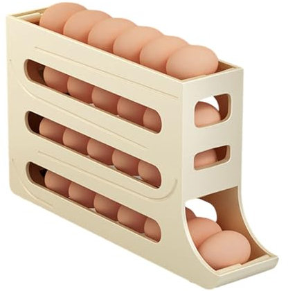 Automatic Rolling Egg Storage Box for Fridge - 30 Egg Capacity, Space-Saving Design, Hassle- Dispenser