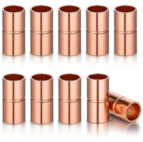 10 Pcs Straight Copper Fittings 1/4 Inch Copper Pipe Welding Joint Pipe Coupling Fittings for HVAC Air Conditioning