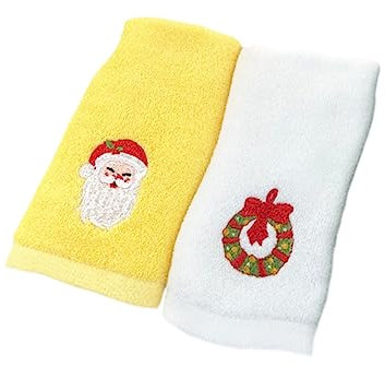 HEALEEP Lot De 2 Serviettes De Toilette Brodées De Noël Motif De Dessin Animé pour Visage Décorations De Noël Fête Coton