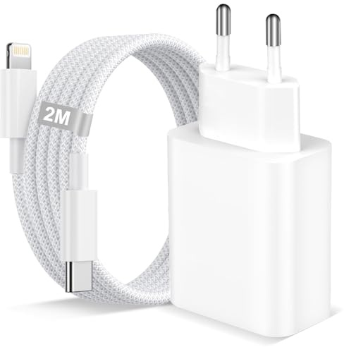 20W Cargador iPhone Carga Rapida con Cable Lightning USB C 2M, Cable iPhone Carga Rapida y Enchufe Cargador Rapido USB C para iPhone 14/14 Pro/14 Pro Max/14 Plus 13 12 11 SE XR X XS 8, iPad Air Mini