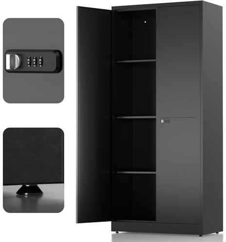 LHForgetech Aufbewahrungsschrank mit 2 Türen, Stahlspind, Abschließbarer Metallschrank mit Zahlenschloss, Verstellbare Regale, 180x80x40 cm, Mehrzweckschrank für Büro Garage & Haushalt, Schwarz