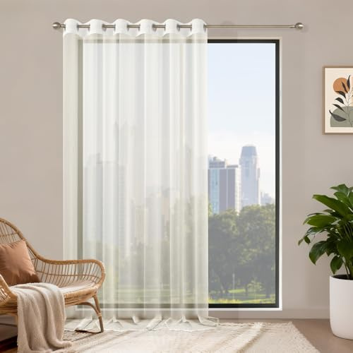 Runyéla Voile Gardinen mit Ösen 1er Set, H 245 x B 200 Stores Gardinen Beige Transparent, Vorhänge Durchsichtig Weiss, Ösenvorhang Kurz Schlaufenschal für Schlafzimmer Wohnzimmer Küche Sheer Curtains