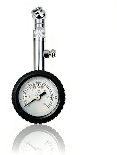 Ncheli Manometro Pressione Gomme Meccanico, 0-4,1 Bar/60 PSI | Analogo Preciso Calibrato, Testina Girevole 360°, Quadrante Ampio, Custodia Gomma Antiurto, Auto/SUV/Furgone
