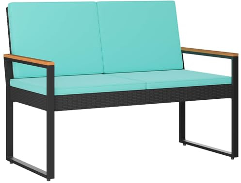 vidaXL Bank Outdoor Schwarz und Türkis 107 x 61 x 80 cm Poly-Rattan, Moderne, wetterfeste, rechteckige Gartenbank, aus Polyrattan, Bequeme Sitzgelegenheit, schöne Deko für die Terrasse