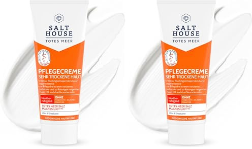SALTHOUSE Totes Meer Pflegecreme bei extrem trockener, gereizter Haut - Creme mit Totes Meer Mineralien, Totes Meer Magnesium, Urea & Sheabutter wie etwa auch bei Neurodermitis, 75 ml (Packung mit 2)