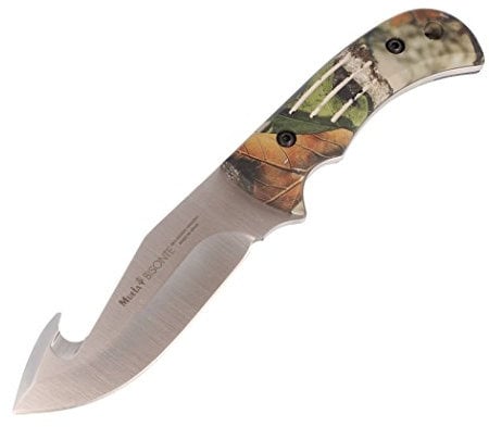 ELECTROPOLIS Cuchillo de Caza Muela Serie Camo BISONTE-11AP, cachas Camuflaje Next Vista Soft Touch, tamaño Total 22,5 cm + Tarjeta Multiusos de Regalo