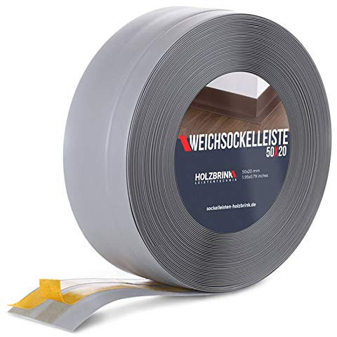 HOLZBRINK Plinthe souple autoadhésive 50x20mm, 25 m | Plinthe PVC pour finition plan de travail, sous-meubles| Cornière PVC flexible | Couleur : gris clair