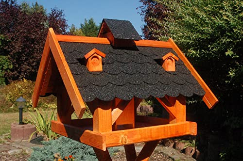 Deko-Shop-Hannusch XXL Futterhaus Vogelhaus mit Bitumenschindeln und Gauben versch. Dachfarben wählbar mit oder ohne Solarbeleuchtung V19, Variante:bitum dunkel XXL