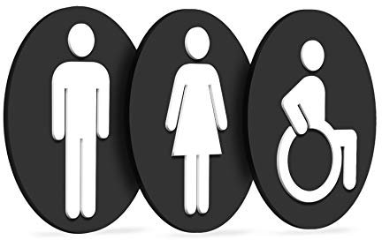 Signs - Classic, Set 3X - Targa Bagno Uomo Donna Disabili - Segnali Bagno Adesivi Toilette Uomo Donna Disabile - Cartelli Bagno Disabili - Adesivi WC Disabile (Tondo)