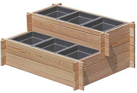 Gartenpirat Stufenbeet Holz Lärche Hochbeet zweistufig mit 6X Pflanzkasteneinsatz