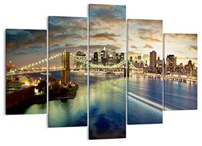 Bilder auf Leinwand 150x100cm Leinwandbild Amerika Architektur New York Groß XXL Wanddeko Bild Schlafzimmer Set 5 teilige Wandbilder Dekoration Wohnzimmer Canvas Wand Kunstdruck Art EA150x100-0226