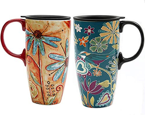 Topadorn 17 oz Tall Ceramic Travel Mug Coffee Cup with Sealed Lid,set of 2
