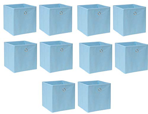 BOJU 10 PCS Foldable Storage Cubes Boxes Blue for Shelves Drawers Wardrobe Canvas Fabric Unit Storage Organizer Basket Bin for Kids Room Toy Nursery Clothes Closet Collection