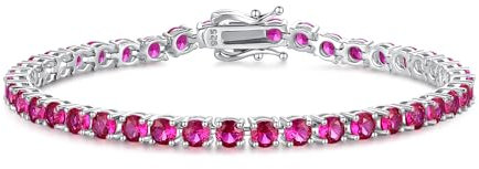 FANCIME Tennisarmband aus Solide 925 Sterling Silber mit Rubin Romantisches Hochzeit Braut Tennis Armband Geschenk Schmuck für Damen Mädchen - Breite 4 mm, Länge 19,5 cm