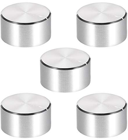 sourcing map 5Stk. Potentiometer Knopf Rändelwelle Aluminium glatte Oberfläche Drehknopf Volumen Regelknopf 25mmx13mm silbern