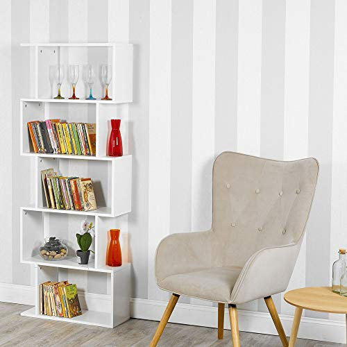 URBNLIVING Wooden S-Shaped Display Bookcase Storage Divider Unit (White, 5 Tier)
