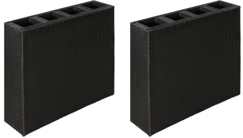 vidaXL 2X Hochbeet mit 4 Töpfen Blumenkübel Blumentopf Pflanzkübel Sichtschutz Pflanzgefäß Blumenkasten Pflanztopf Poly Rattan Schwarz