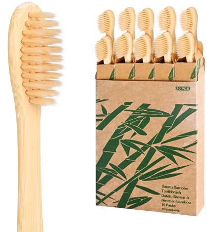 Daletu Spazzolino Bamboo 10 Pezzi Spazzolini da Denti Riutilizzabili Biodegradabili in Bambù, spazzolino da viaggio kit in Legno Spazzolino Setole Morbide Naturali Ecologiche BPA Gratuite