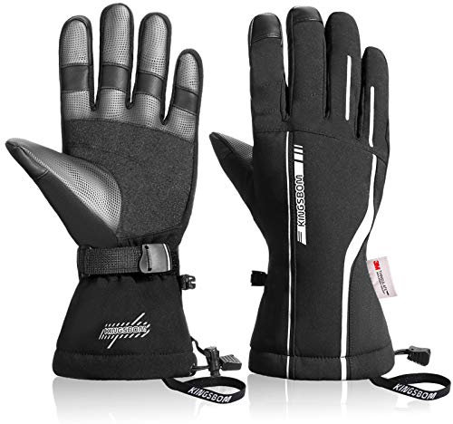 KINGSBOM Wasserdicht Ski- und Schnee-Handschuhe, 3M Thinsulate Winter Warm Touchscreen Snowboard Handschuhe für Herren & Damen - Schwarz & Silber(M)