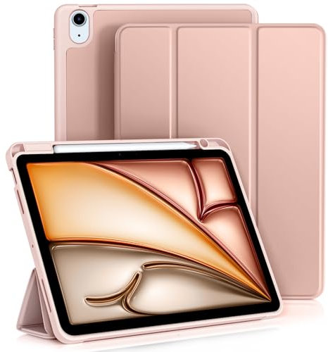 Vobafe Case for iPad Air 11 Inch Case 2025/2024 /Air 5th 4th Generation 10.9 Inch 2022/2020, Flexible TPU Back Cover with Pencil Holder, Support Apple Pencil Charging-RoseGold