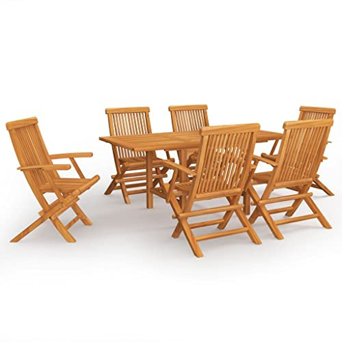 vidaXL Teak Massiv Gartenmöbel Set 7-TLG. Gartengarnitur Sitzgruppe Sitzgarnitur Gartenset Gartentisch Gartenstuhl Klappstühle Tisch