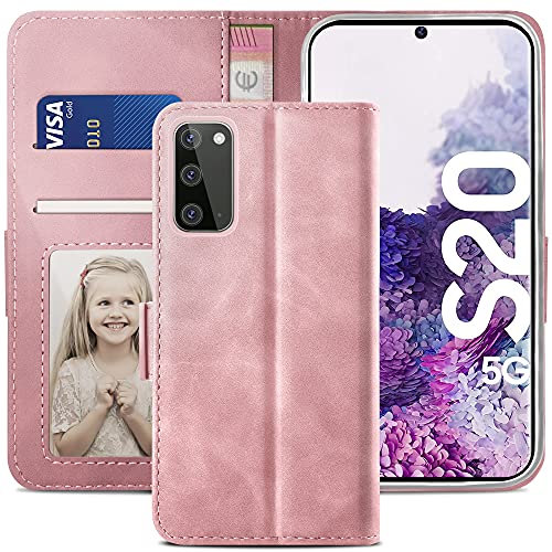 YATWIN Handyhülle Samsung Galaxy S20 Hülle, Klapphülle Samsung Galaxy S20 Premium Leder Brieftasche Schutzhülle [Kartenfach] [Magnet] [Stand] Handytasche Case für Samsung Galaxy S20, Rosa