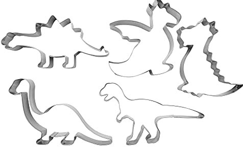 BekkiB 2435-Juego de 5 cortadores de galletas con diseño de dinosaurio, dragón, dinosaurio, T-Rex, de cuello largo, en forma de dinosaurio, para galletas