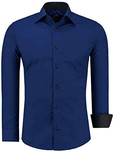 J'S FASHION Herren-Hemd - Slim-Fit - Langarm-Hemd Freizeithemd - Pflegeleicht Bügelleicht - Blau XXL