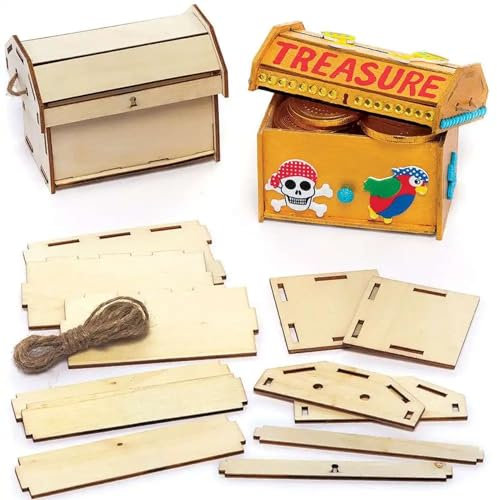 Baker Ross Mini Holzkisten Bausätze - 3er Pack, Holz Basteln für Kinder (FC393)