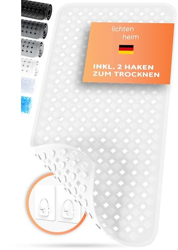 LICHTENHEIM Badewannenmatte rutschfest 88x40cm | BPA frei Antirutschmatte Badewanne | rutschfeste Badematte für Baby, Kinder & Senioren | Rutschmatte Anti Rutsch | Badewanneneinlage Weiß