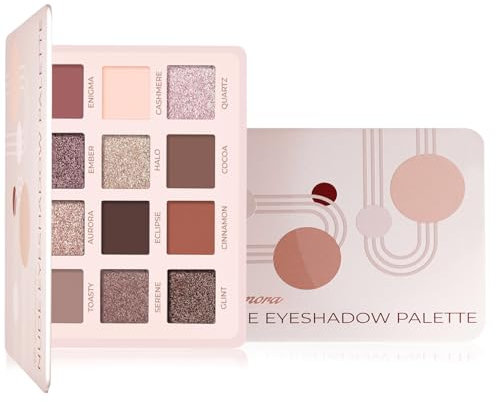 Lamora Nude Eyeshadow Palette Makeup - 12 Highly Pigmented Shimmer and Matte Shades - Travel Size with Mirror - Vegan & Cruelty Free