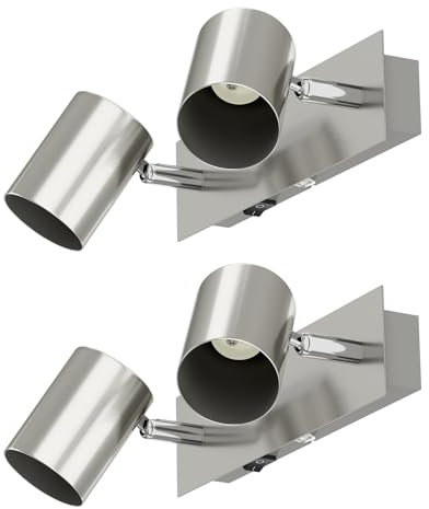 ledscom.de 2 Stück Wandleuchte WAIKA, 2-flammig, Schalter, edelstahl matt, eckig, 2x GU10 max. 60W