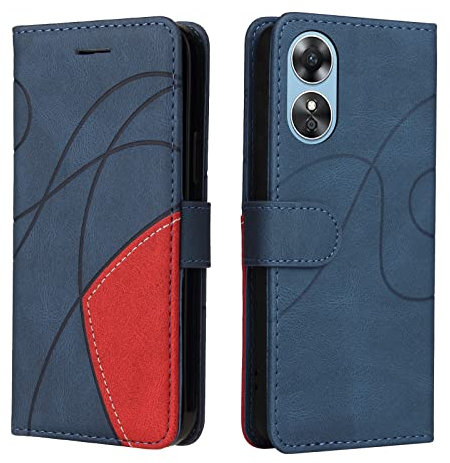 OPPO A17 Case Geometric, Shockproof Wallet Case PU Leather with Card Slots Folding Stand Magnetic Scratchproof Protect Flip Cover for OPPO A17 Phone Cases, Blue