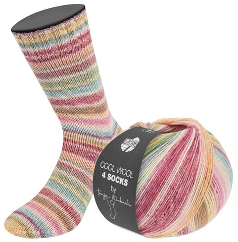 LANA GROSSA Cool Wool 4 Socks Print | Bedrucktes Merino-Sockengarn aus mehrfach verzwirnten Einzelfäden | Handstrickgarne aus 75% Schurwolle | 100g Wolle zum Stricken & Häkeln | 420m Garn FB 7757